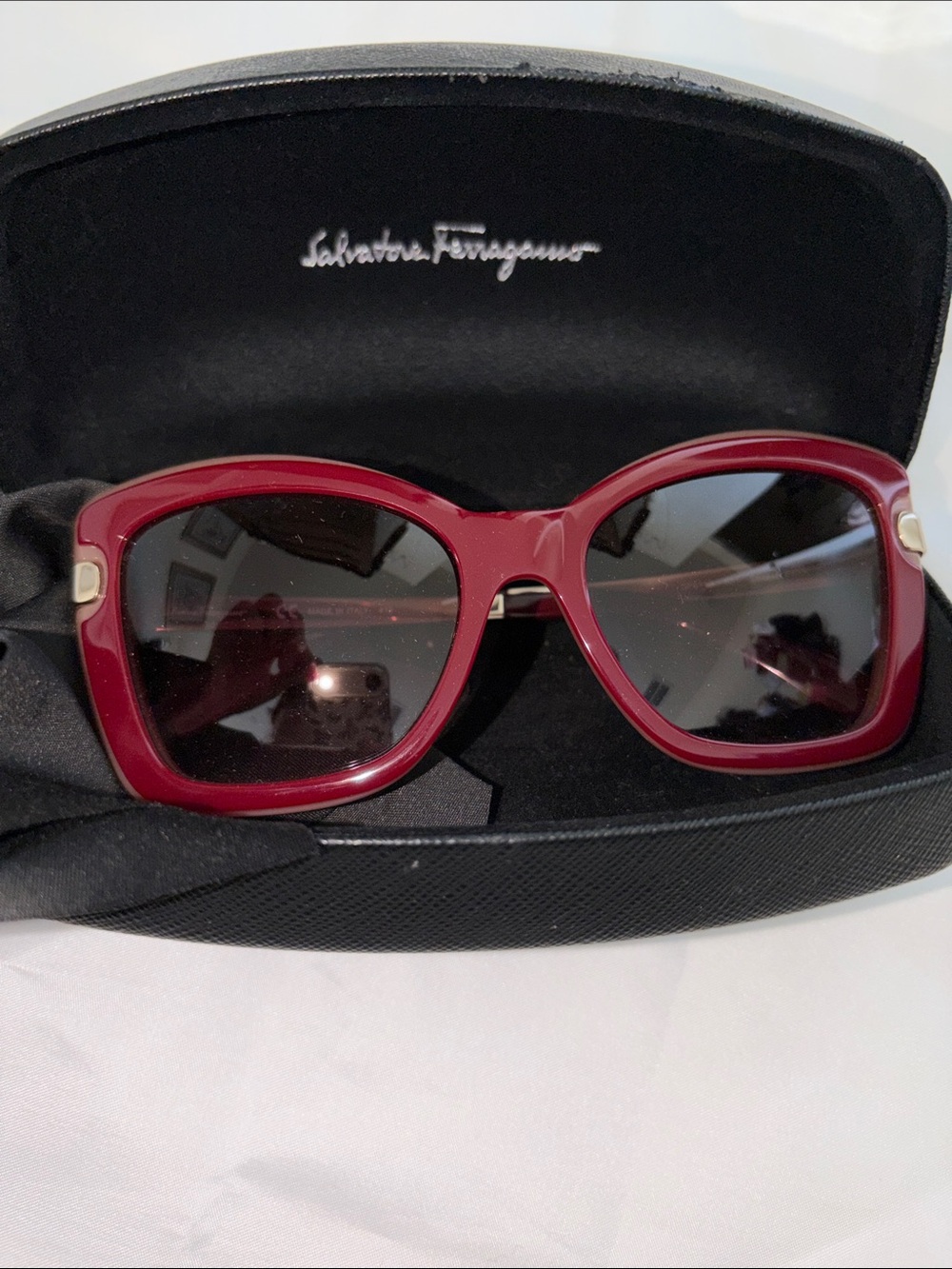 Salvatore Ferragamo Wine Red Sunglasses with Dark Lenses